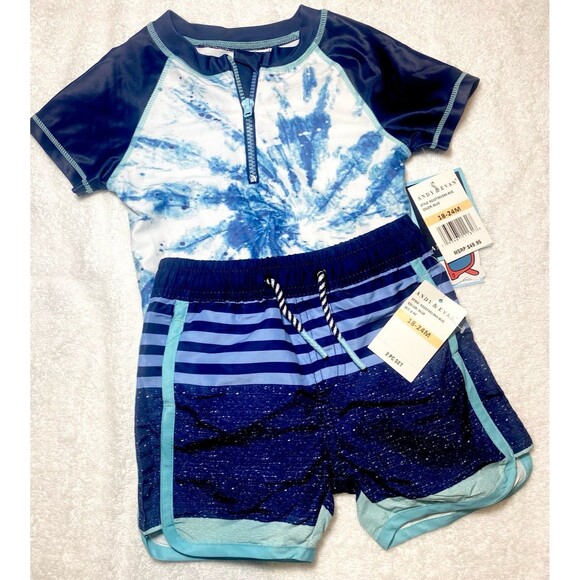 Andy & Evan Toddler Boy Swimsuit 18-24M Swim Suit 2pc Rash Guard Shorts NWT UPF - Picture 2 of 12